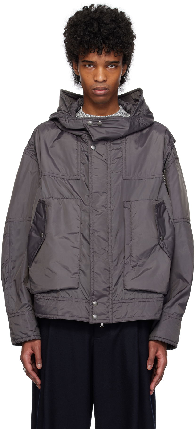 Парка Dries Van Noten Dries Van Noten Satin Hooded Jacket Сірий | 251-020517-1276