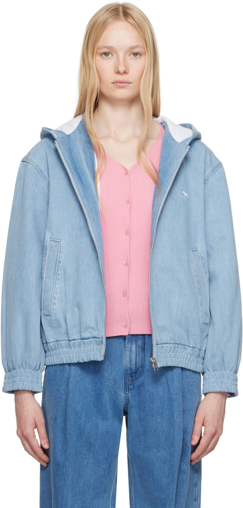 Куртка MAISON KITSUNÉ Maison Kitsuné Zipped Hooded Denim Jacket Синій | OW02103WD4010