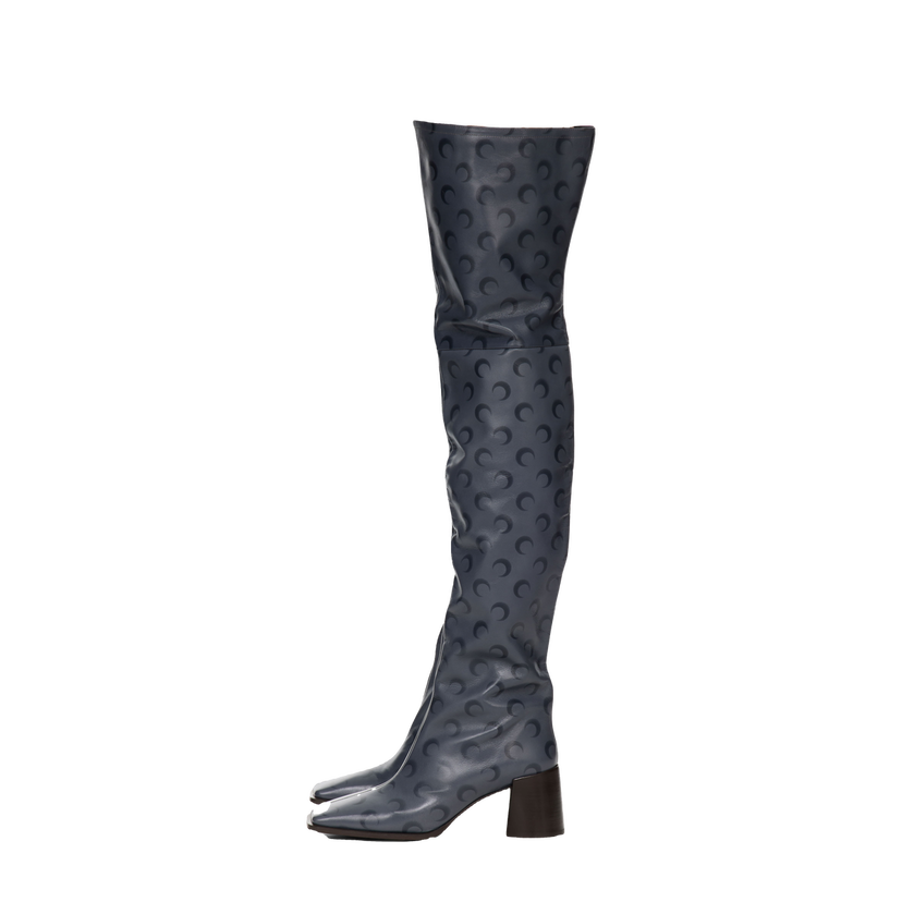 Кросівки та взуття Marine Serre Airbrushed Leather Block High Boots Синій | WFW039A