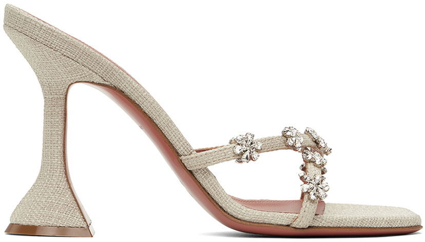 Аксесуари Amina Muaddi Amina Muaddi Lily 95 Heeled Sandals бежевий | LILY SLIPPER 95 CL CANVAS