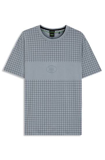 Футболка BOSS Pima Cotton T-Shirt with Check Print Синій | 50543806