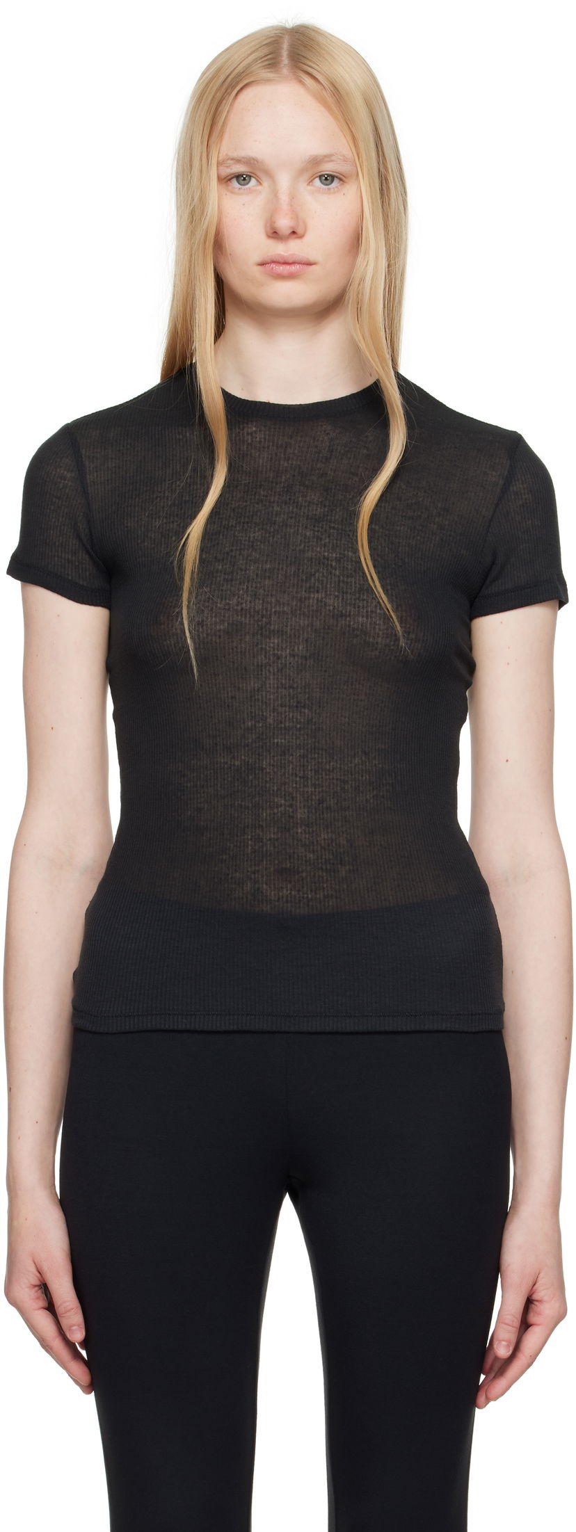 Футболка SKIMS SKIMS Sheer Cotton T-Shirt чорний | SS-STT-8234W