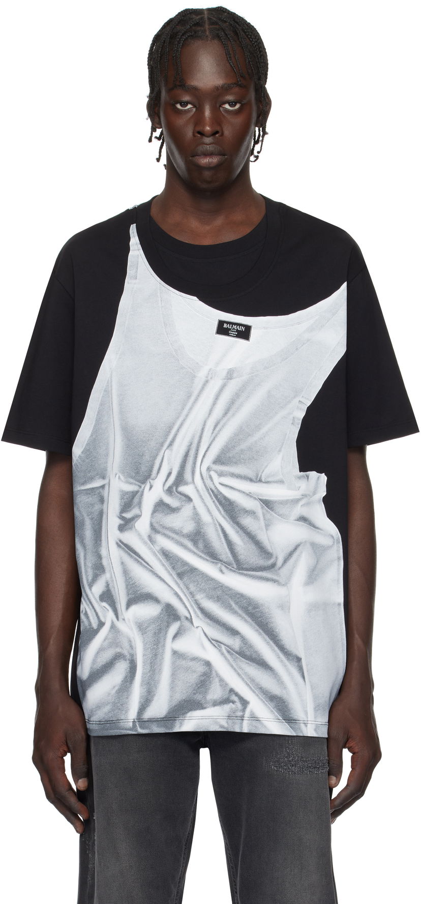 Футболка Balmain Tank Top Print T-Shirt чорний | EH1EG028GE37