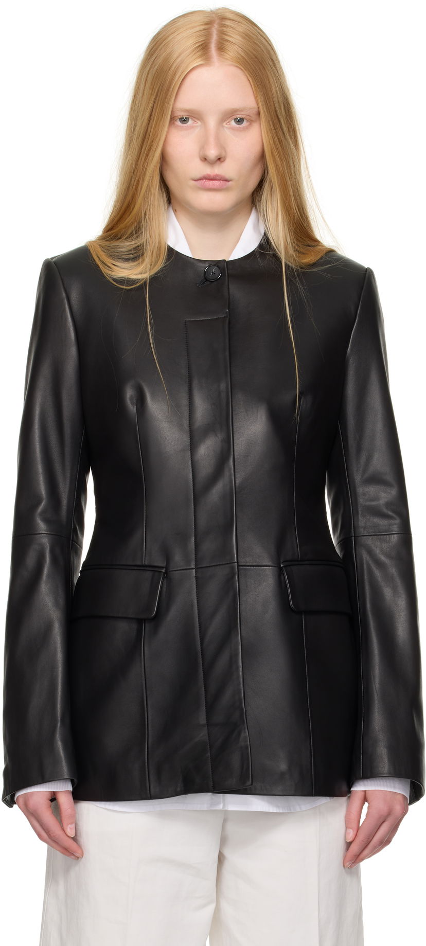 Куртка TOTEME TOTEME Collarless Leather Jacket чорний | 252-WRO0192-LE0127