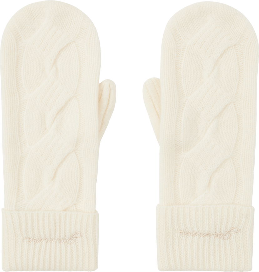 Рукавички GANNI GANNI Cable Knit Cashmere Blend Mittens білий | A6491