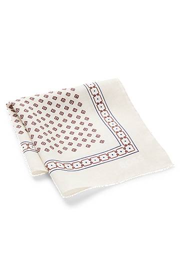 Шарф BOSS Digital Print Geometric Border Pocket Square бежевий | 50551097, 1