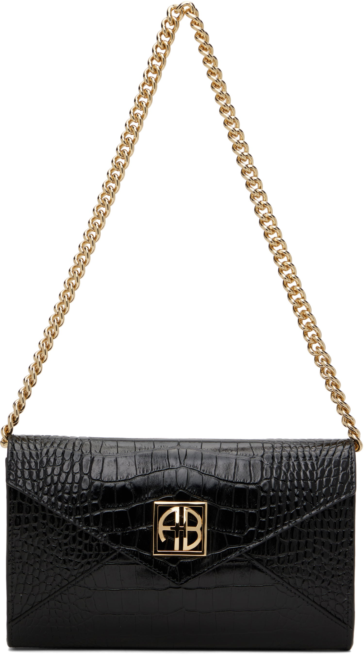 Гаманець Anine Bing ANINE BING Small Elly Croc-Embossed Clutch Bag чорний | A-13-10469-BLK1, 0
