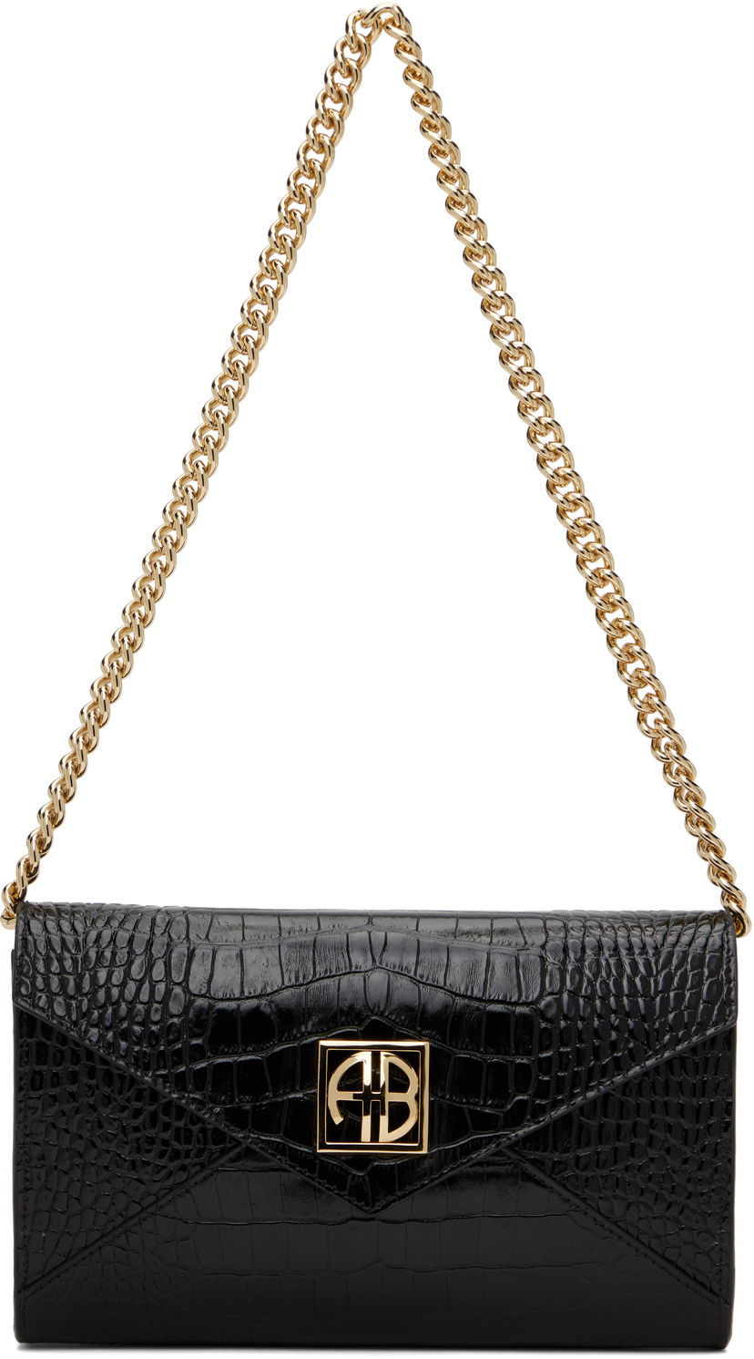 Гаманець Anine Bing ANINE BING Small Elly Croc-Embossed Clutch Bag чорний | A-13-10469-BLK1