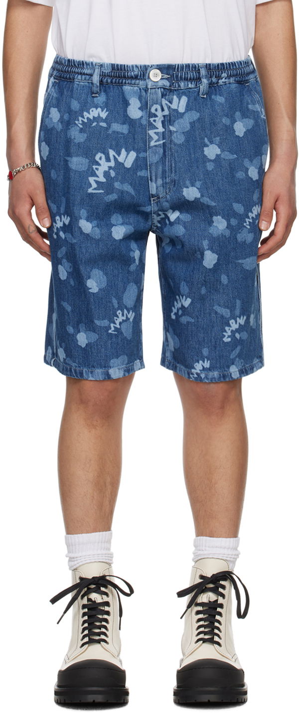 Шорти Marni Printed Denim Shorts Синій | PUJU0070I0 USCW08