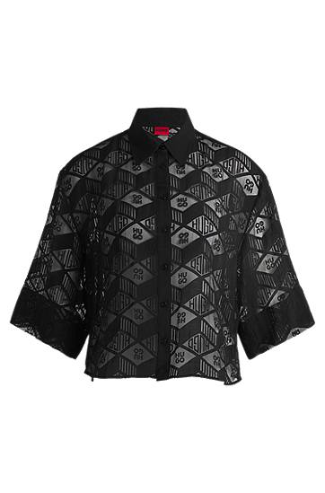 Сорочка BOSS HUGO Regular-Fit Chiffon Blouse with All-Over Logo Print чорний | 50538733