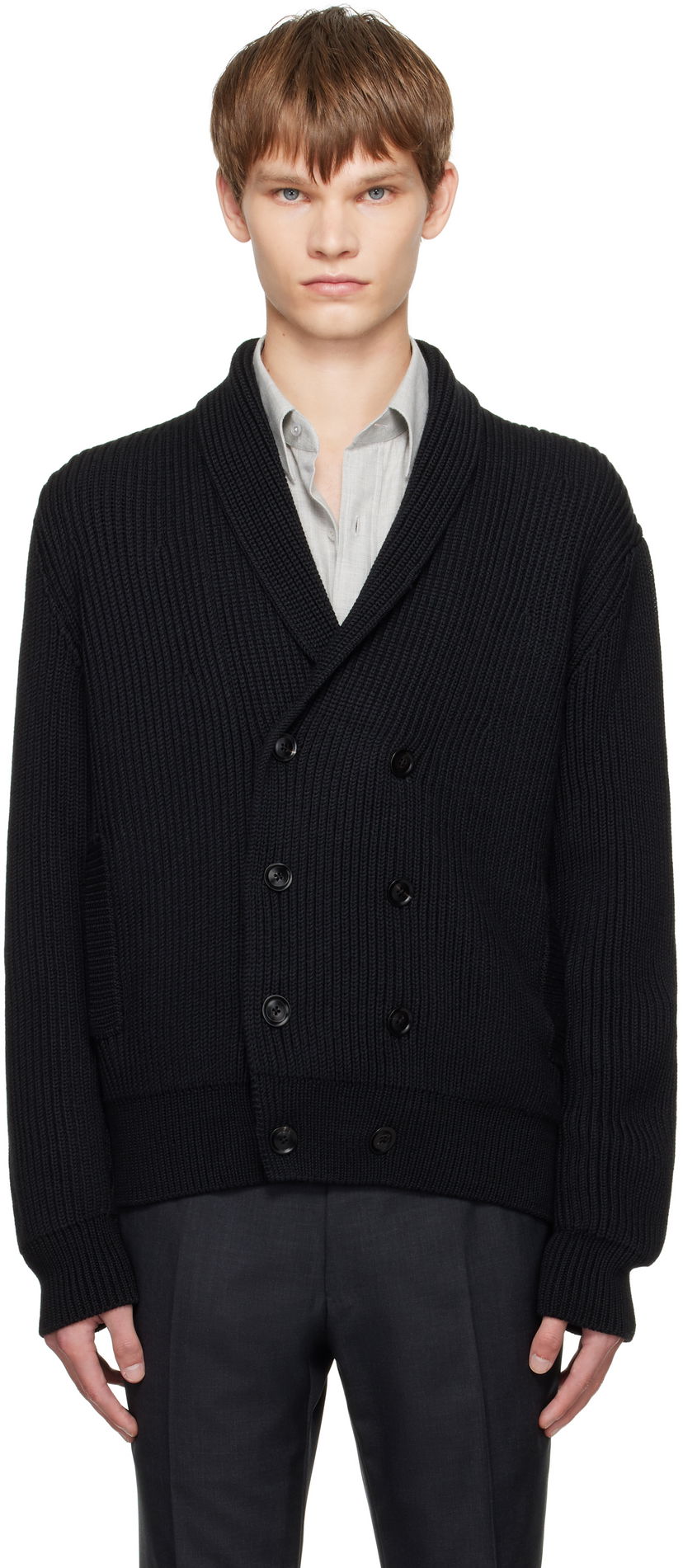 Cветр Tom Ford TOM FORD Wool Silk Shawl Collar Cardigan чорний | KLL012-YMW094