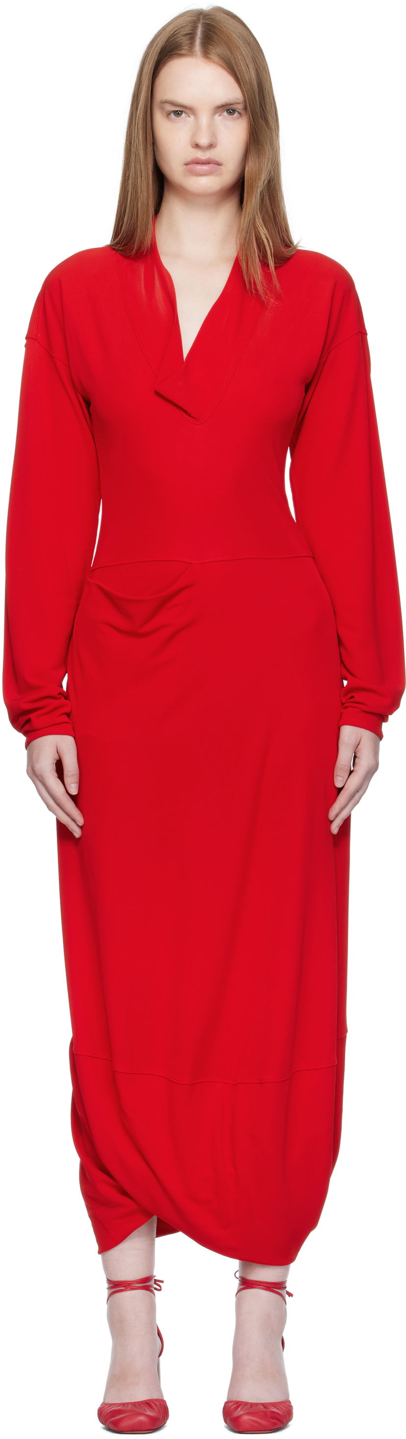 плаття LEMAIRE LEMAIRE V Neck Maxi Dress Червоний | DR1127 LJ1040
