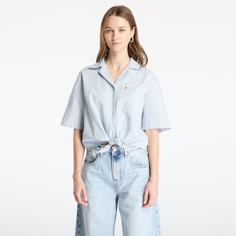 Сорочка Tommy Hilfiger Tommy Jeans Women's Cropped Linen Short Sleeve Shirt Синій | DW0DW20286 0A8