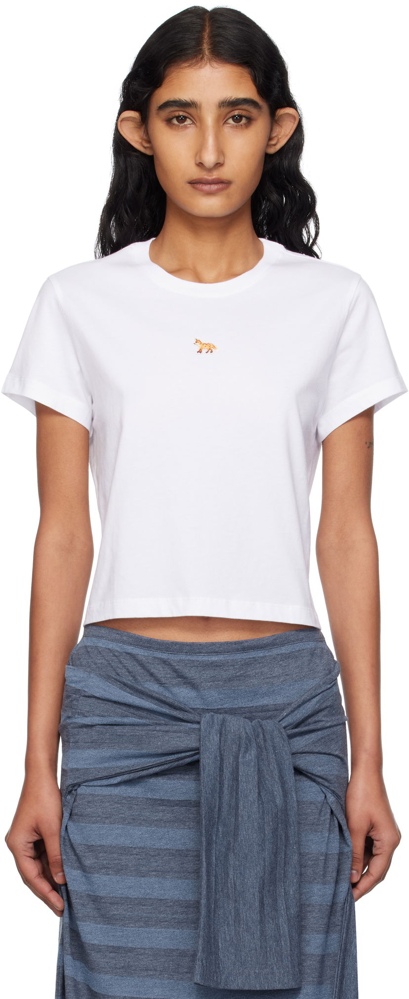 Кроп-топи MAISON KITSUNÉ Maison Kitsuné Baby Fox Cropped T-Shirt білий | PW00111KJ7026