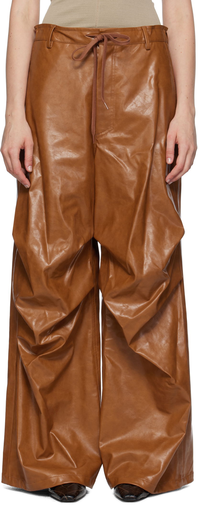 Штани Maison Margiela MM6 Maison Margiela Draped Faux-Leather Trousers Коричневий | S52KA0510 M35465