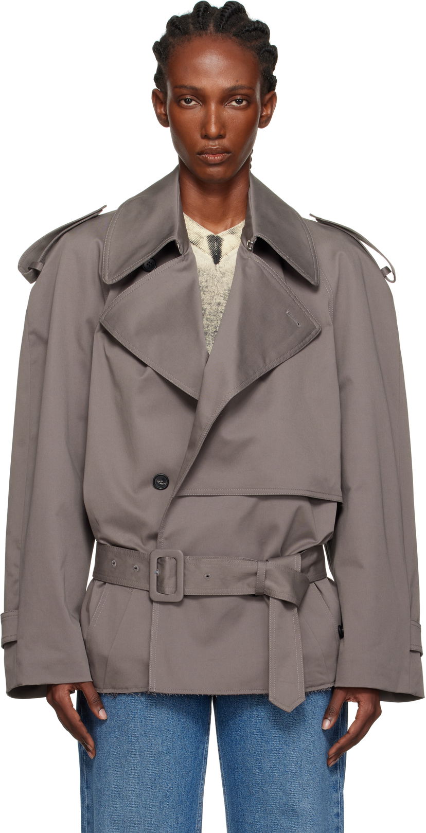 Тренчкот Maison Margiela MM6 Maison Margiela Cotton Twill Sportsjacket Trench Coat Сірий | S62AN0154 S54452