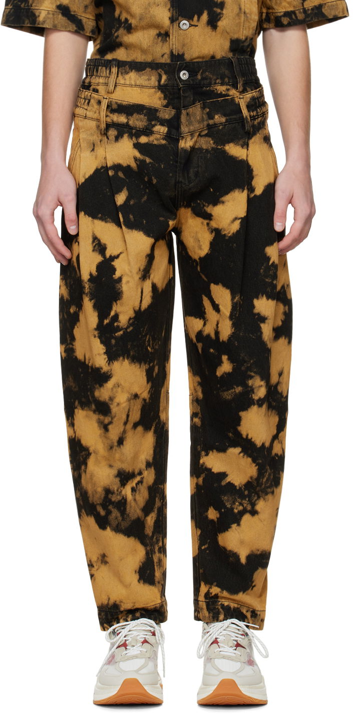 Штани Feng Chen Wang Feng Chen Wang Tie-Dye Pleated Jeans Коричневий | FUF14TR05