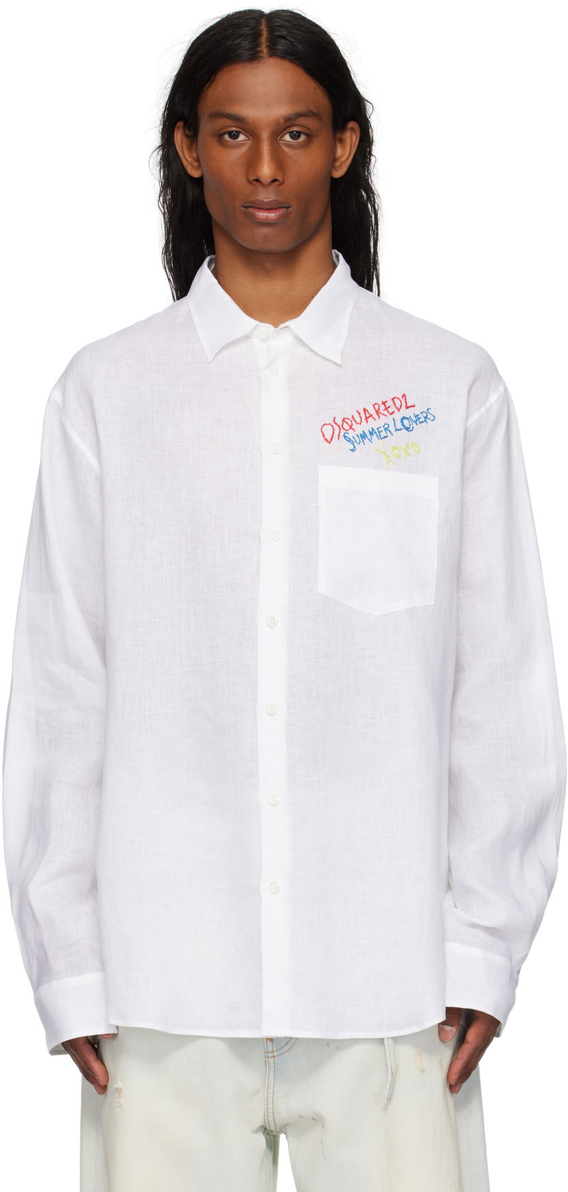 Сорочка DSQUARED2 Dsquared2 'Summer Lovers' Oversized Linen Shirt білий | S78DM0048-D35294-100