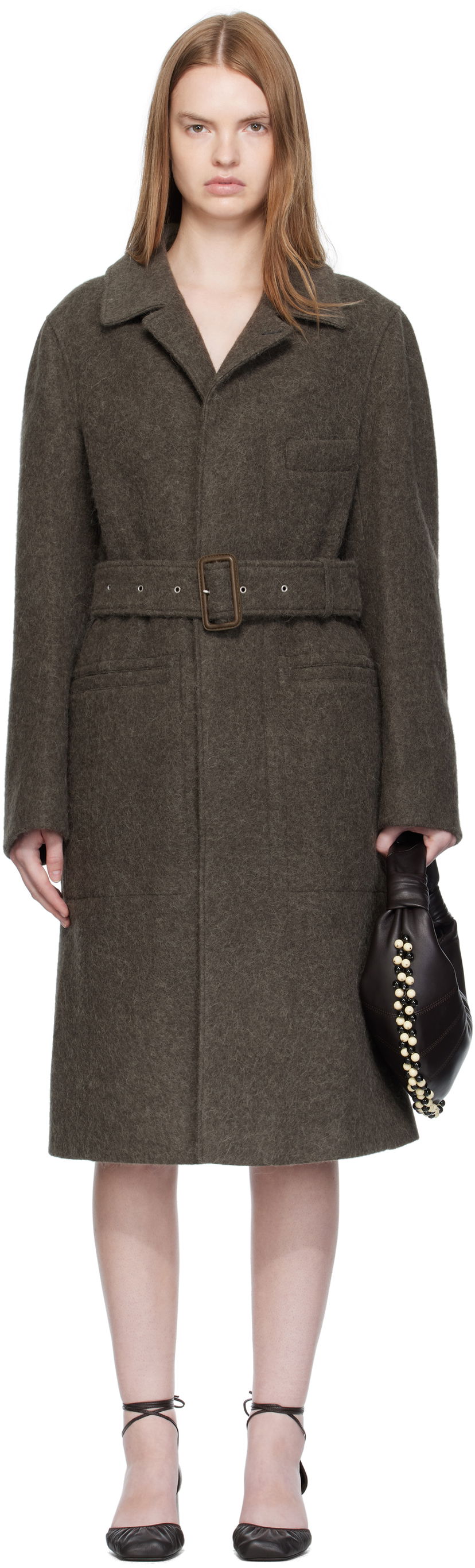 Пальто LEMAIRE LEMAIRE Belted Tailored Coat Коричневий | CO1119 LF504
