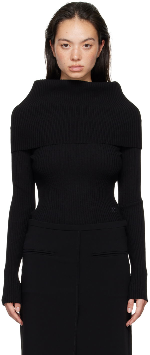 Cветр Courrèges Courrèges Women's Fitted Off Shoulder Sweater чорний | 324MPU189FI0001