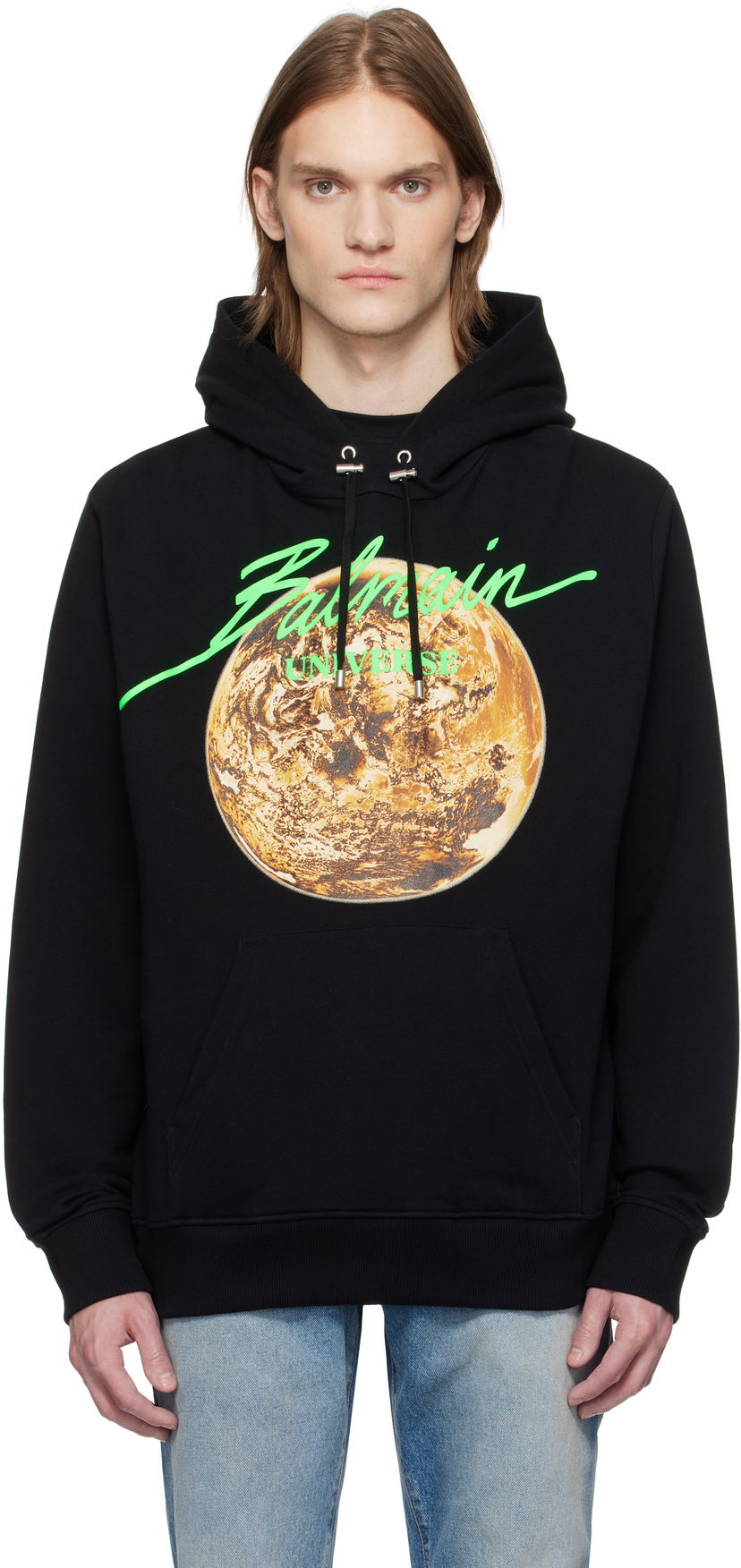 Світшоти Balmain Balmain Universe Logo and Planet Print Hoodie чорний | EH0JT047GE78