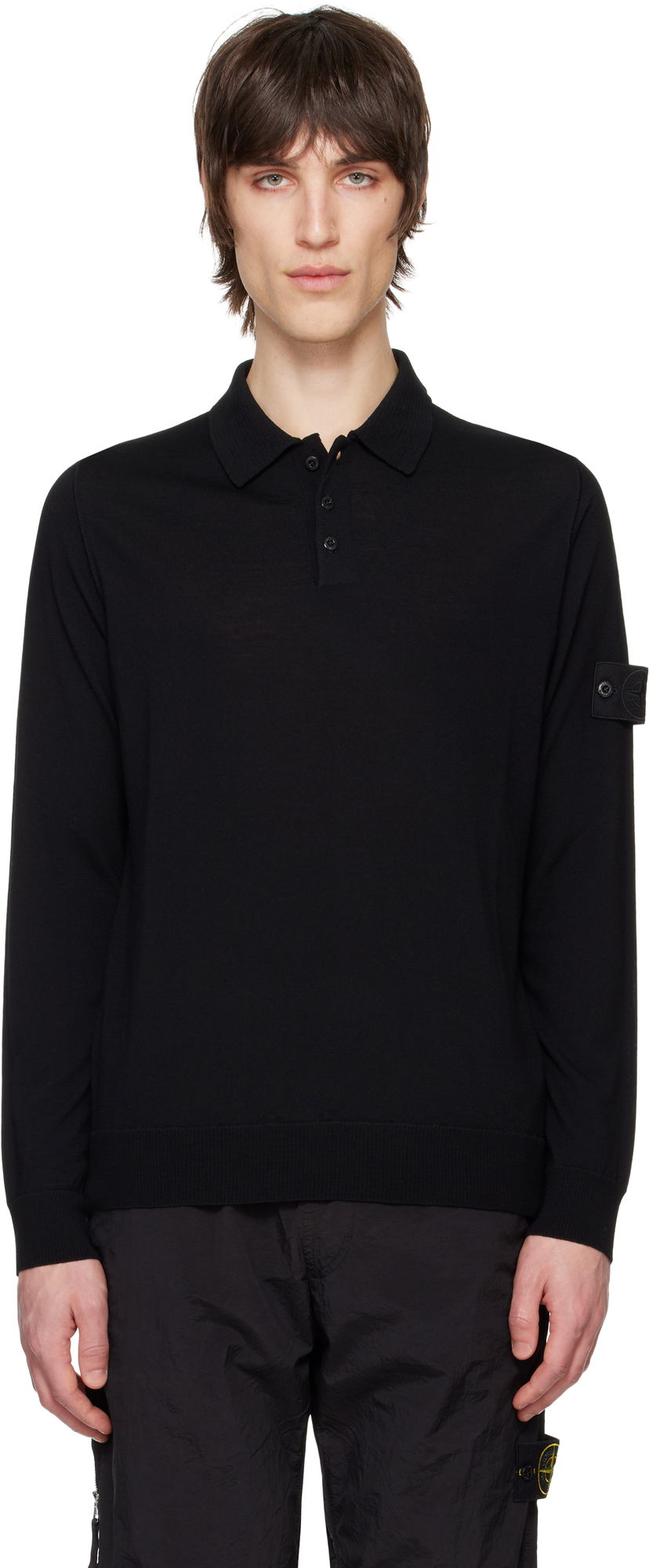 Cветр Stone Island Stone Island Pure Wool Long Sleeve Polo чорний | K1S15 5100071 S00FC