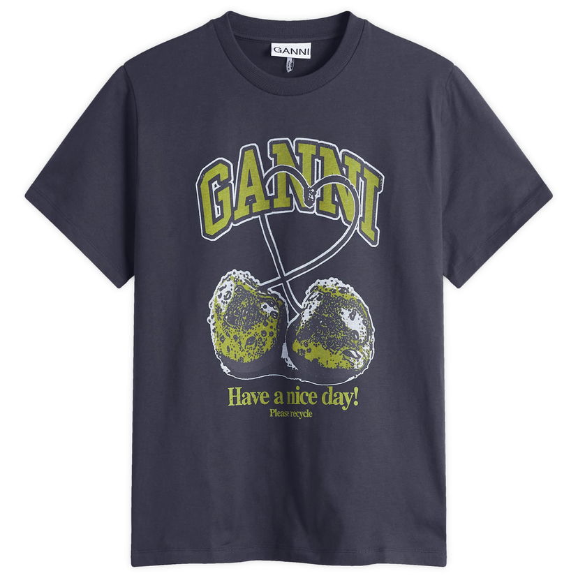 Футболка GANNI GANNI Relaxed Fit Graphic T-Shirt with Cherries Print темно-синій | T4292-252