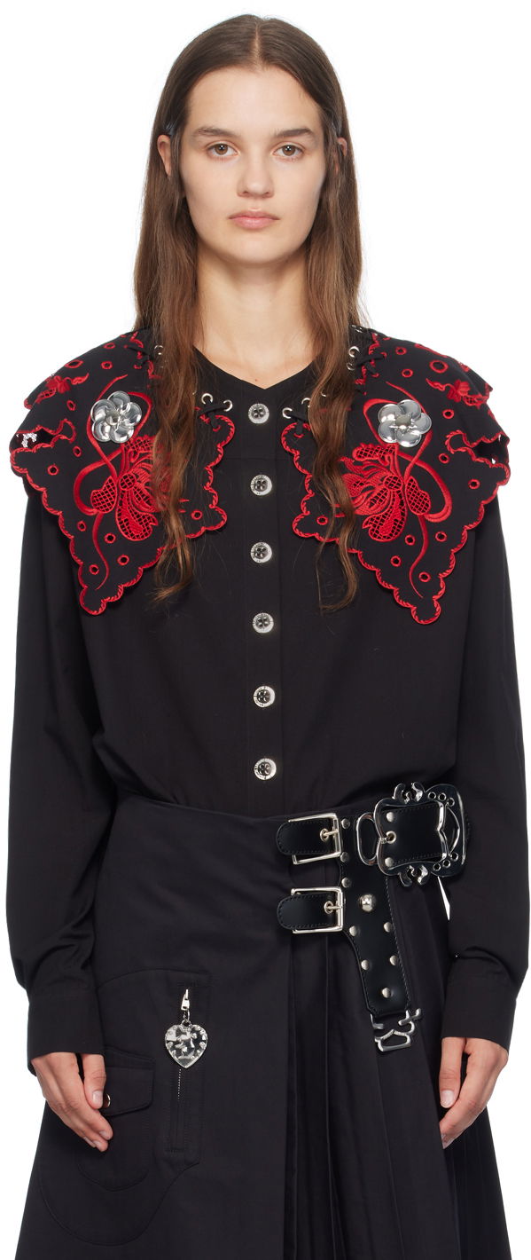 Сорочка Chopova Lowena Marlin Embroidered Detachable-Collar Shirt чорний | 2243