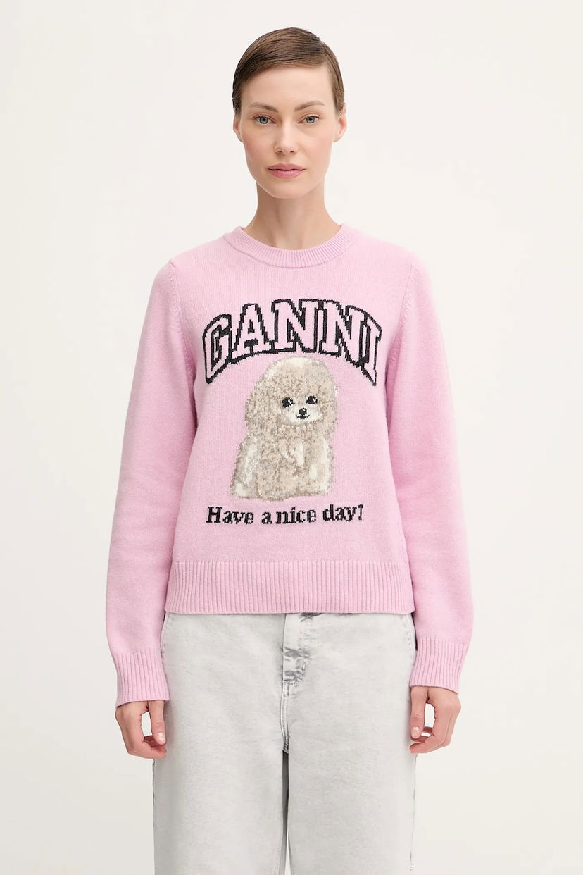 Cветр GANNI GANNI Graphic Wool Mix Poodle Sweater Рожевий | K2499