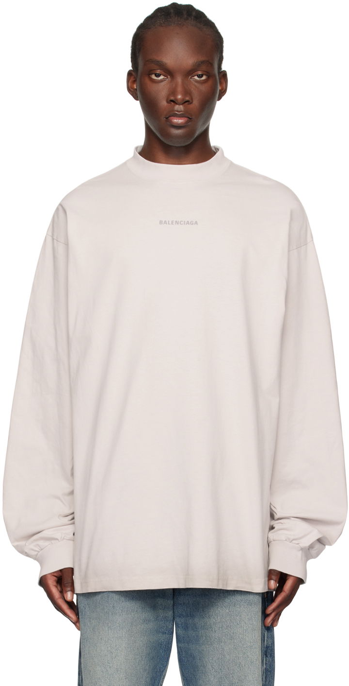 Футболка Balenciaga Off-White Graphic Long Sleeve T-Shirt бежевий | 744449TQVN1