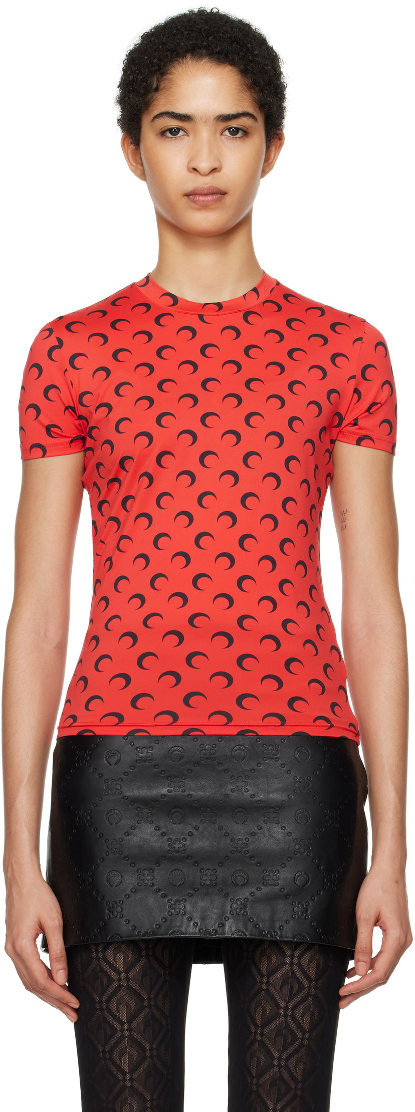 Футболка Marine Serre Short Sleeves T-Shirt with Moon Print Червоний | UTS001A CJER0001