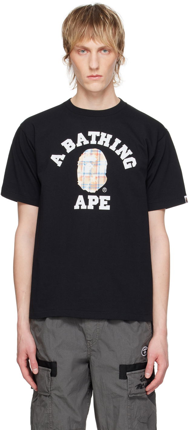Футболка BAPE BAPE Black Bleached Check College T-Shirt чорний | 001TEK301037M