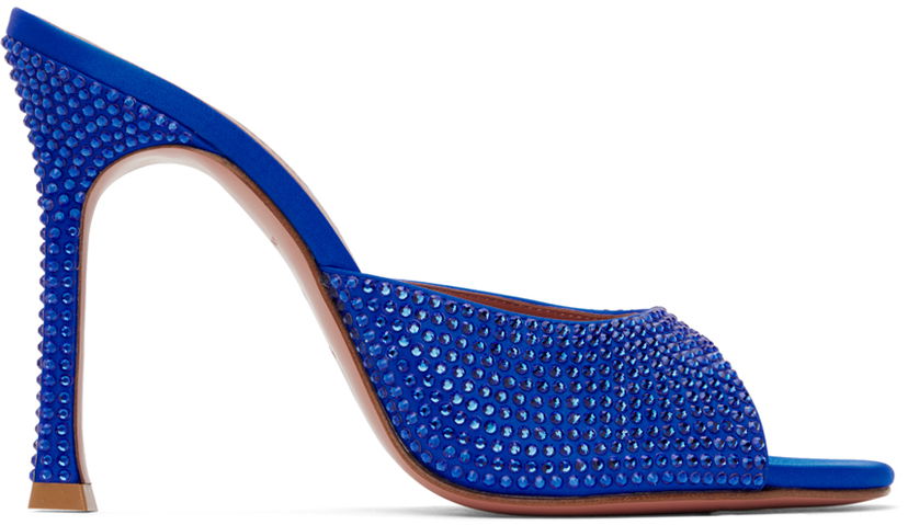 Аксесуари Amina Muaddi Amina Muaddi Alexa Crystal Slipper 105 Heeled Sandals Синій | ALEXA CRY SR SATIN