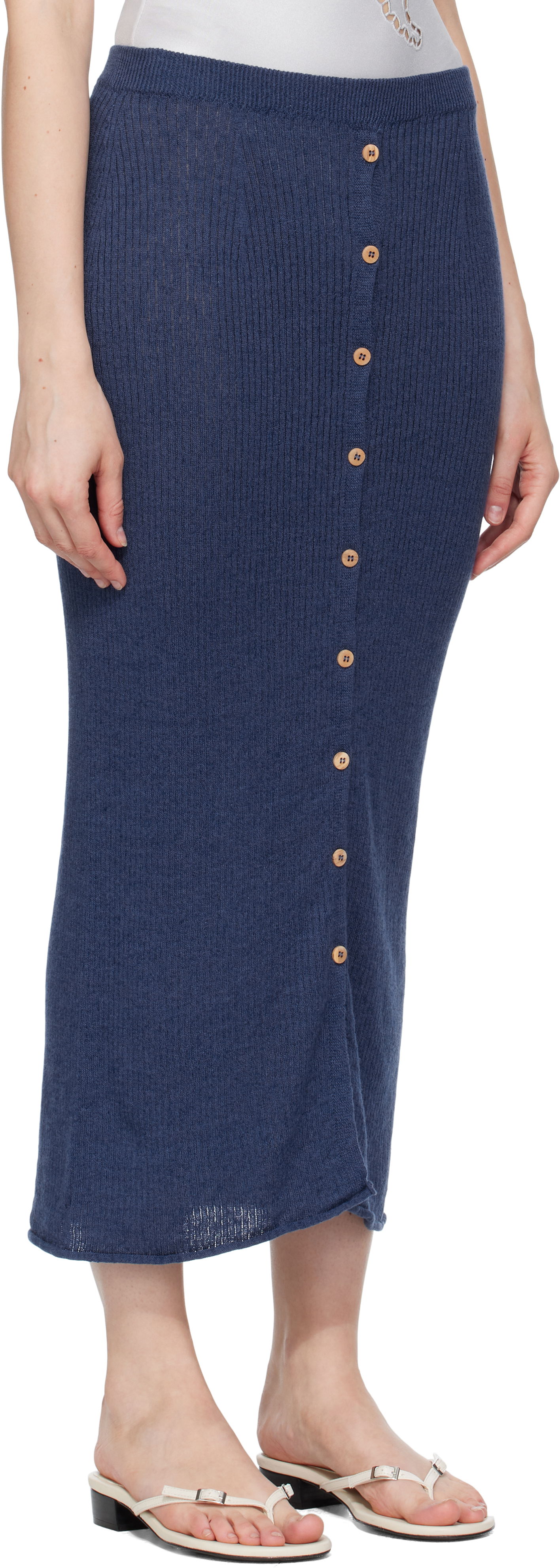 Спідниця Baserange Baserange Ribbed Knit Midi Skirt with Button Closure темно-синій | SKDR-LI-SU25, 1