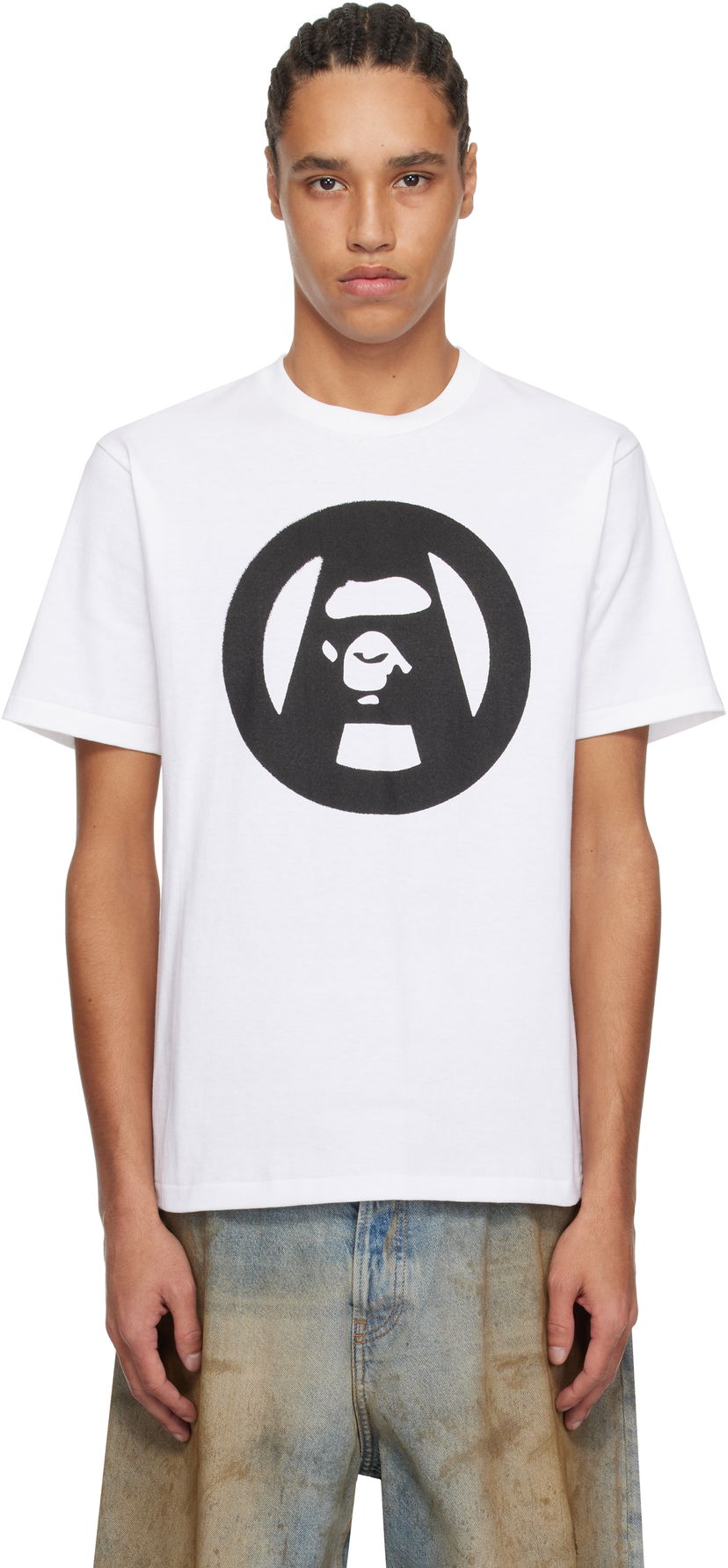 Футболка BAPE A Bathing Ape Stencil Circle Ape Face T-Shirt білий | 001TEL301053M