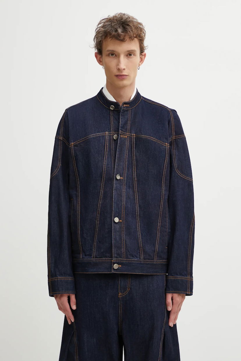 Куртка ADER ERROR Transitional Mandarin Collar Denim Jacket with Contrast Stitching темно-синій | BO01FWJK0105BL