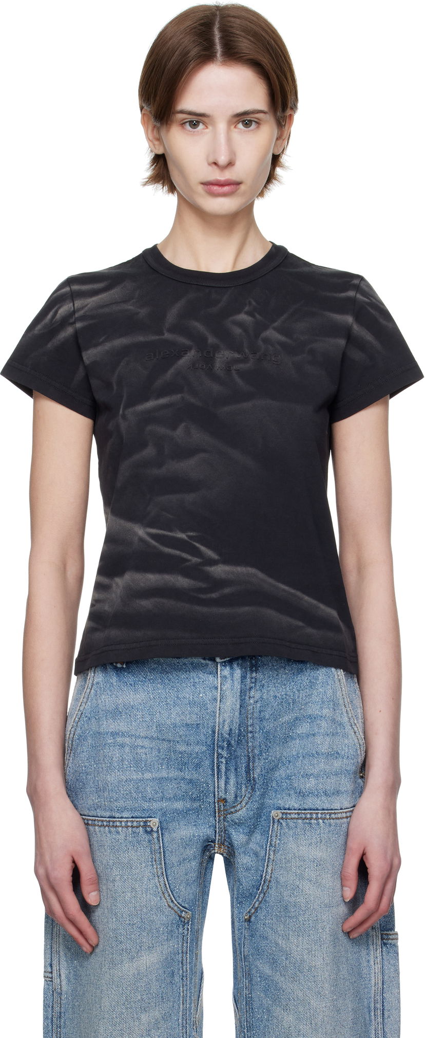 Футболка Alexander Wang Alexander Wang Distressed Logo Shrunken T-Shirt чорний | 1CC1251990