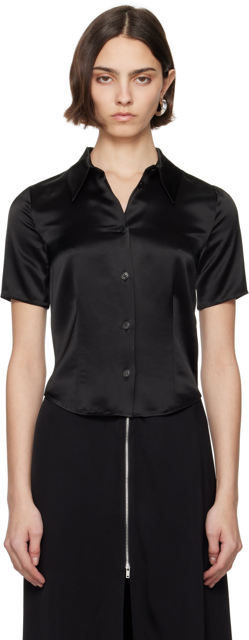 Сорочка Nanushka Nanushka Clare Satin Blouse чорний | NW25SSTP20799