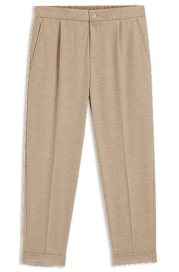 Штани BOSS Tapered-fit pleated trousers in stretch flannel with cuffed hem бежевий | 50527924, 0
