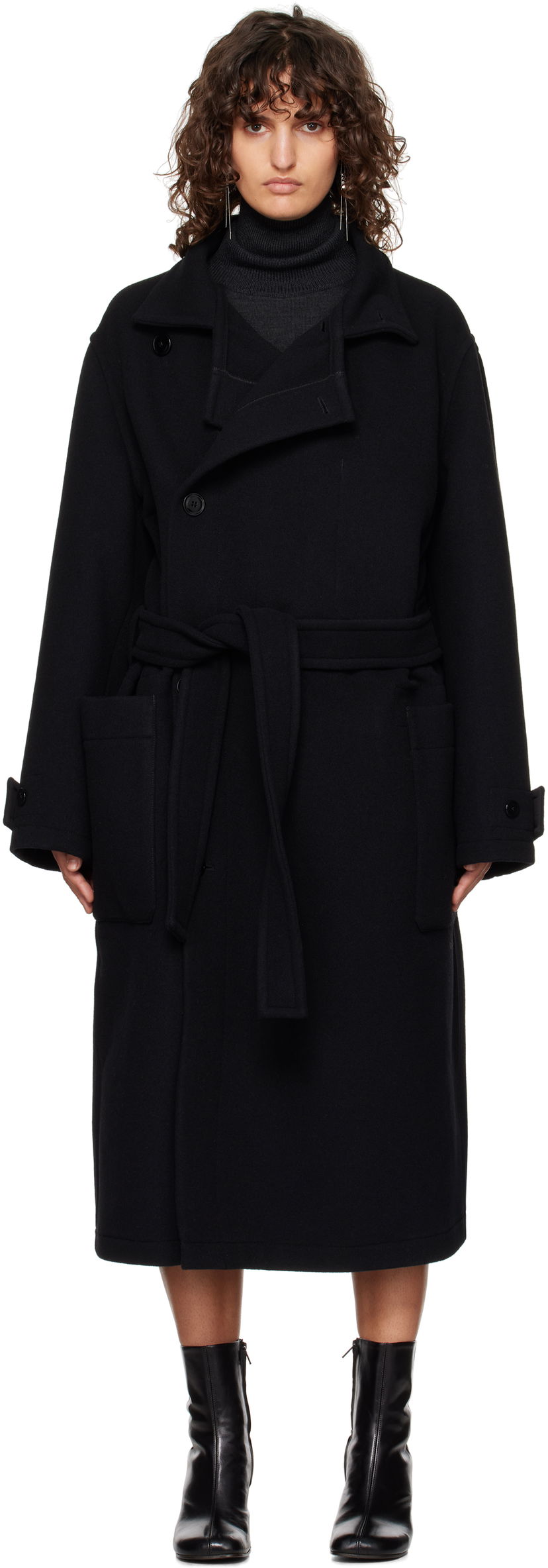 Пальто LEMAIRE Lemaire Wrap Coat чорний | CO1037 LF1116