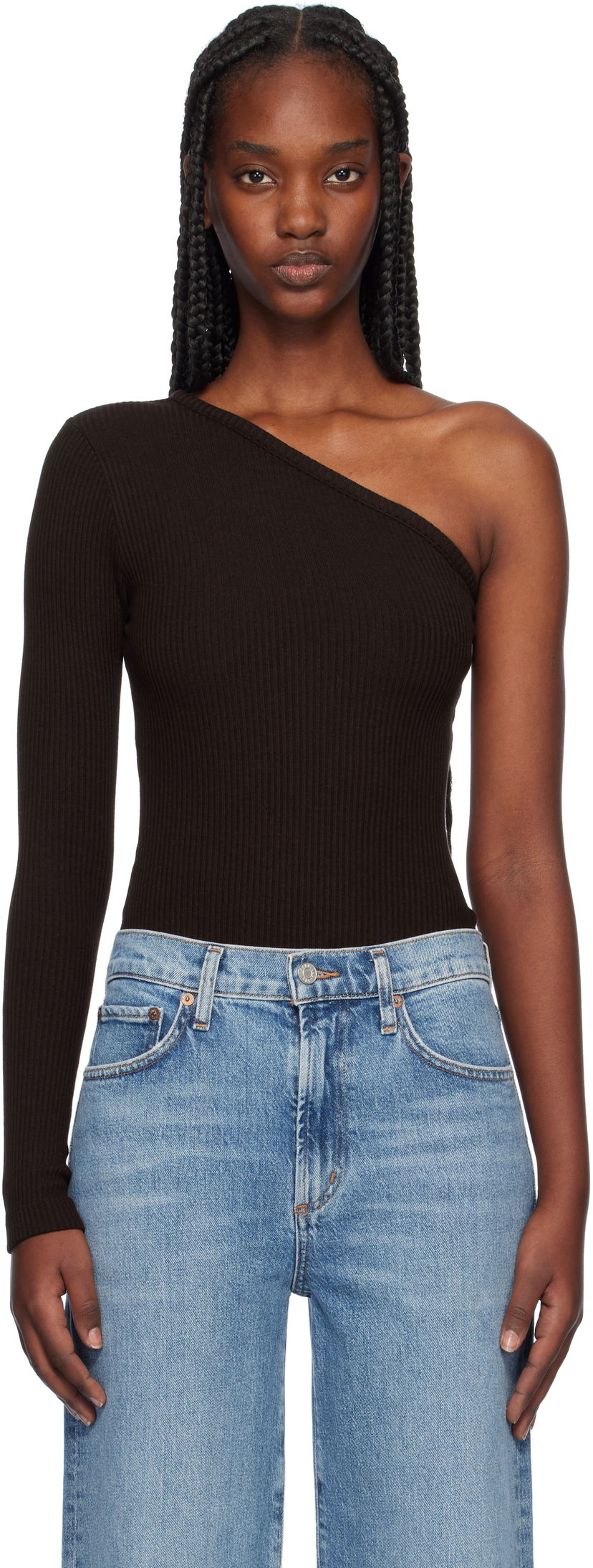 Безрукавка AGOLDE One Shoulder Ribbed Bodysuit чорний | A7293-3048