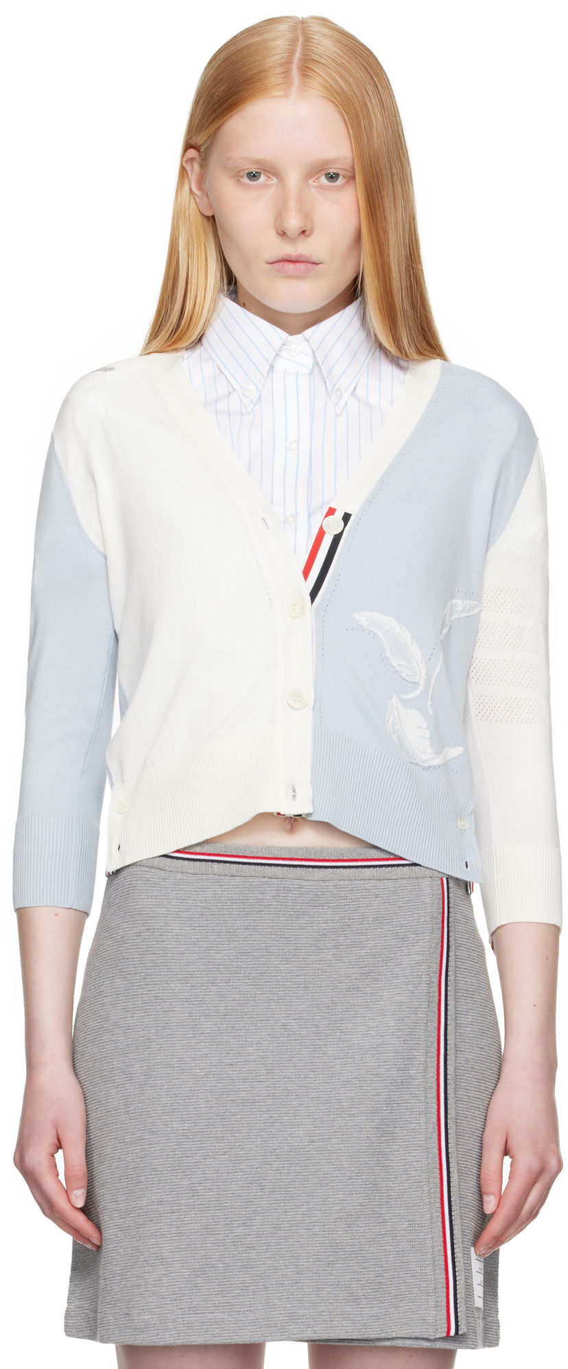 Cветр Thom Browne Thom Browne Funmix Feather Pointelle Cardigan білий | FKC651F-Y3036