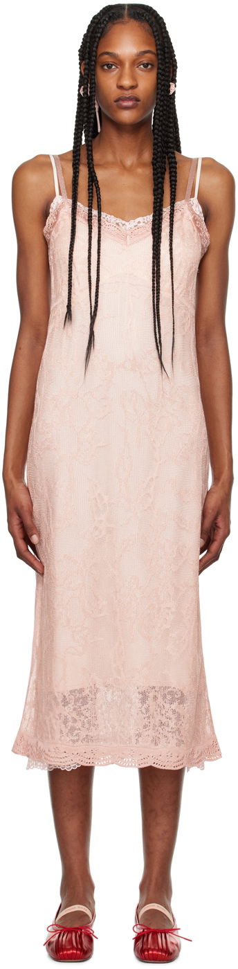 плаття Simone Rocha Simone Rocha Floral Lace Midi Slip Dress Рожевий | SHMK3 0645
