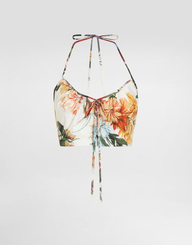 Кроп-топи Dolce & Gabbana Dolce & Gabbana Flower-Print Halter Poplin Crop Top Різнокольоровий | F7BB7THS5TRHA5PC, 0