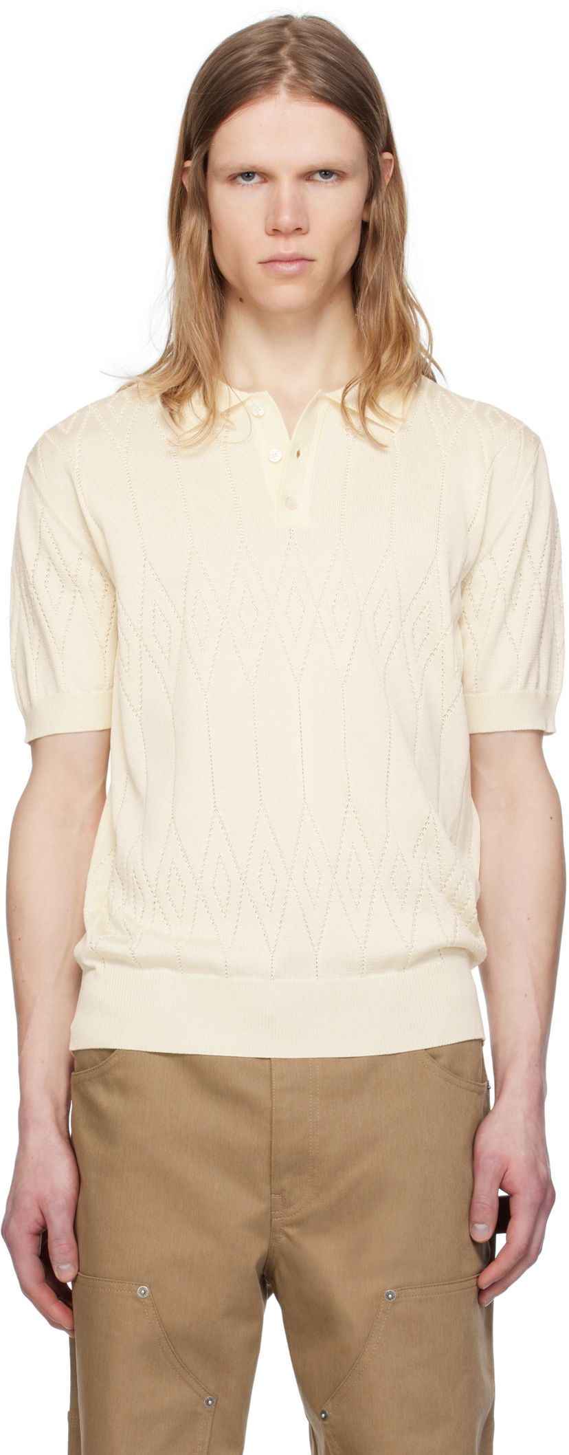 Сорочка поло Golden Goose Golden Goose Argyle Knit Short Sleeve Polo бежевий | GMP01412.P001834.11560