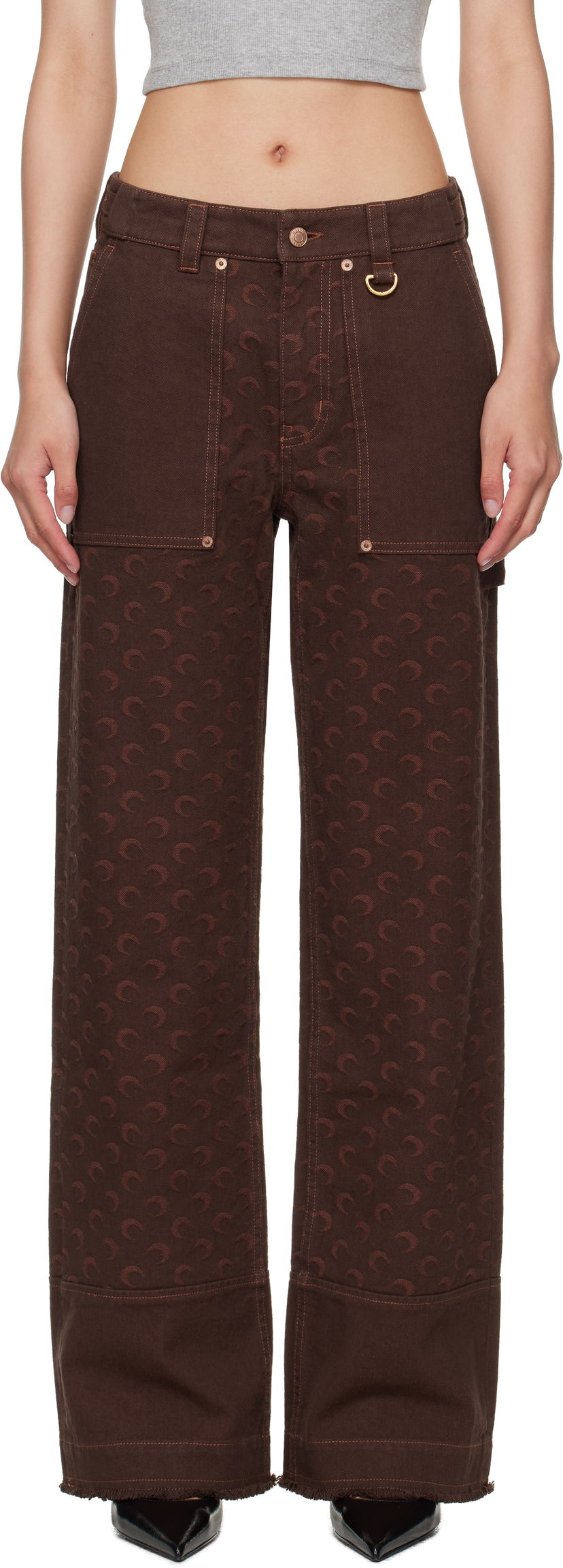 Штани карго Marine Serre Marine Serre Moon Jacquard Twill Workwear Cargo Pants Коричневий | WPA141B CWOV0063