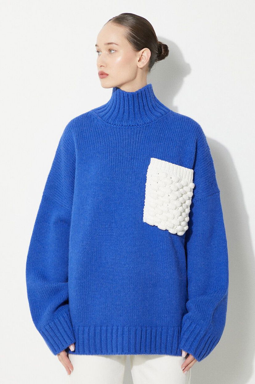 Cветр JW Anderson JW Anderson Textured Patch Pocket Turtleneck Sweater Синій | KW1150.YN0144.823