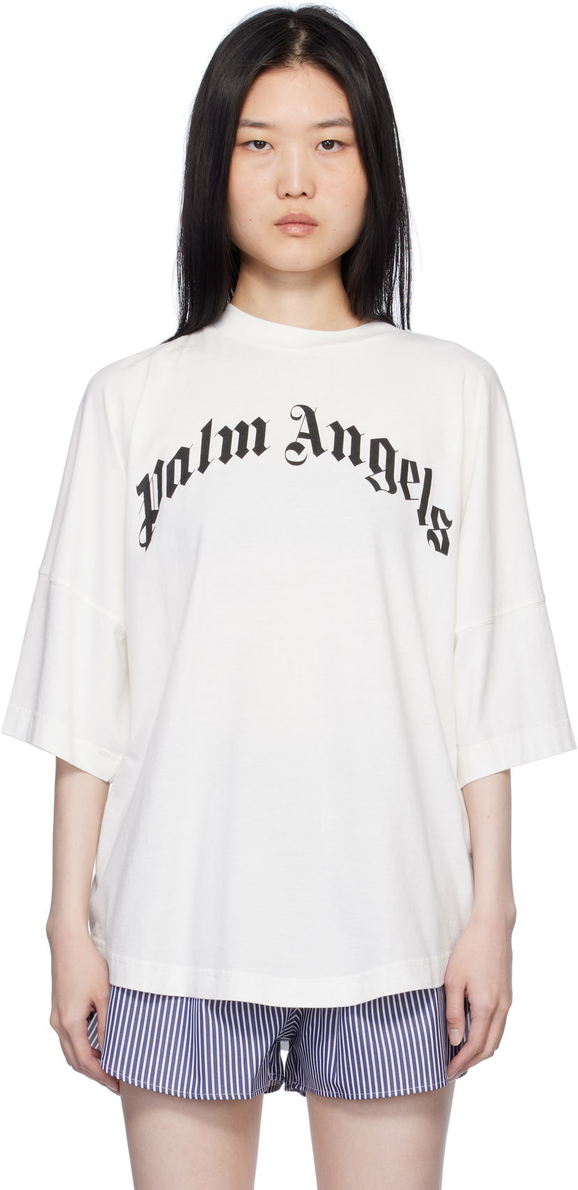 Футболка Palm Angels Curved Logo Loose T-Shirt білий | PWAA023S25JER0010310