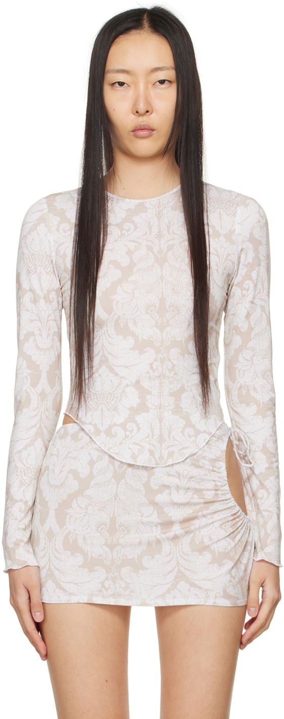 плаття Miaou Miaou Etta Long Sleeve Top and Mini Skirt Set бежевий | 7130TJBBAT