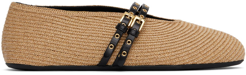 Одяг Alaïa ALAÏA Paper Straw Ballerina Flats бежевий | AA3A058TK036